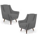 Ver imagem 1 de Kit 2 Poltronas Decorativas Juliet Pés de Madeira B-317 Veludo Cinza - Domi