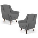 Ver imagem 3 de Kit 2 Poltronas Decorativas Juliet Pés de Madeira C-416 Linho Cinza Escuro - Domi