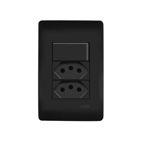 Interruptor Simples e Tomada Dupla 2p+t 20a Fame Habitat Black com Placa 4x2 Preto