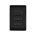 Ver imagem 1 de Interruptor Simples e Tomada Dupla 2p+t 20a Fame Habitat Black com Placa 4x2 Preto