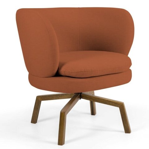 Poltrona Decorativa Sala de Estar Melissa Base Ka Giratória Castanho B-262 Veludo Telha - Domi