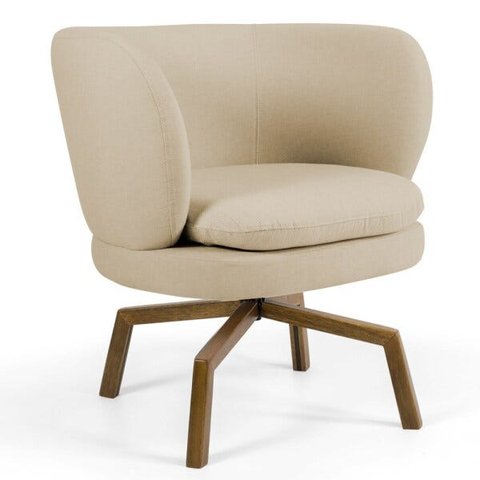 Poltrona Decorativa Sala de Estar Melissa Base Ka Giratória Castanho C-129 Linho Bege Escuro -