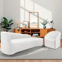 Ver imagem 2 de Kit Sofá Curvo França 180cm Ld. e Poltrona Luiza Max Conforto, Bouclé Branco