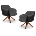Ver imagem 1 de Kit 2 Poltronas Decorativas Jade Base Giromad C-416 Corano Tressê Linho Cinza Escuro - Domi