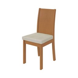 Conjunto com 6 Cadeiras de Jantar Athenas em Madeira Maciça Amendoa - Linho Bege - 3