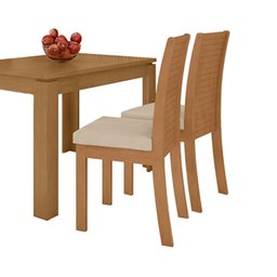 Conjunto com 6 Cadeiras de Jantar Athenas em Madeira Maciça Amendoa - Linho Bege - 2