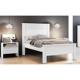 Cama Solteiro com Painel Ripado - Rivera-branco - Móveis Novo Horizonte - 1