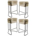 Ver imagem 1 de Kit 4 Banquetas Decorativas Base Aço Preto Betina C-129 Linho Bege Lã - Domi