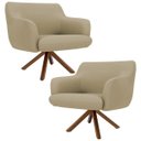 Ver imagem 1 de Kit 2 Poltronas Decorativas Giratórias Base Giromad Madeira Jade B-68 Veludo Bege - Domi