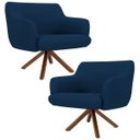 Ver imagem 1 de Kit 2 Poltronas Decorativas Giratórias Base Giromad Madeira Jade B-304 Veludo Azul Marinho - Domi
