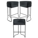 Ver imagem 1 de Kit 3 Banquetas Decorativas Base Aço Preto Betina C-465 Linho Chumbo - Domi