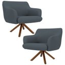 Ver imagem 1 de Kit 2 Poltronas Decorativas Giratórias Base Giromad Madeira Jade C-03 Corano Cinza - Domi