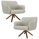 Ver imagem 1 de Kit 2 Poltronas Decorativas Giratórias Base Giromad Madeira Jade C-26 Corano Bege Claro - Domi
