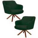 Ver imagem 1 de Kit 2 Poltronas Decorativas Giratórias Base Giromad Madeira Jade C-117 Linho Verde Musgo - Domi