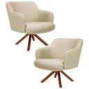 Ver imagem 1 de Kit 2 Poltronas Decorativas Giratórias Base Giromad Madeira Jade C-129 Linho Bege Escuro - Domi