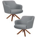 Ver imagem 1 de Kit 2 Poltronas Decorativas Giratórias Base Giromad Madeira Jade C-416 Linho Cinza Escuro - Domi