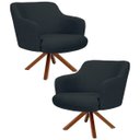 Ver imagem 1 de Kit 2 Poltronas Decorativas Giratórias Base Giromad Madeira Jade C-465 Linho Chumbo - Domi
