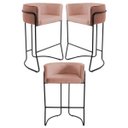 Ver imagem 1 de Kit 3 Banquetas Decorativas Base Aço Preto Betina C-105 Linho Rosê - Domi