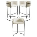 Ver imagem 1 de Kit 3 Banquetas Decorativas Base Aço Preto Betina C-107 Linho Bege - Domi