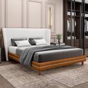 Ver imagem 1 de Cama Casal Base Box Pés Madeira 148cm Suném P05 Couríssimo Whisky Bouclê Cru - Lyam Decor