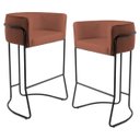 Ver imagem 1 de Kit 2 Banquetas Decorativas Base Aço Preto Betina B-235 Linho Laranja - Domi