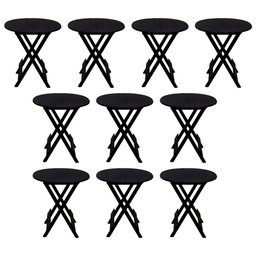Kit 10 Mesas Redondas Dobráveis em Madeira Maciça 70x70 Preto Ideal para Bares e Restaurantes - 1