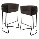 Ver imagem 1 de Kit 2 Banquetas Decorativas Base Aço Preto Betina C-34 Corano Marrom - Domi
