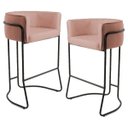 Ver imagem 1 de Kit 2 Banquetas Decorativas Base Aço Preto Betina C-105 Linho Rosê - Domi