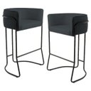 Ver imagem 1 de Kit 2 Banquetas Decorativas Base Aço Preto Betina C-465 Linho Chumbo - Domi