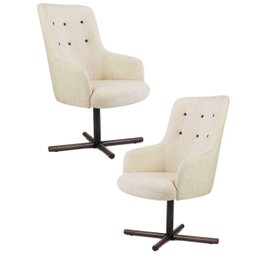 Kit 2 Poltronas Decorativas Giratórias Base Xis Madeira Valentina B-443 Linho Flocos - Domi - 1