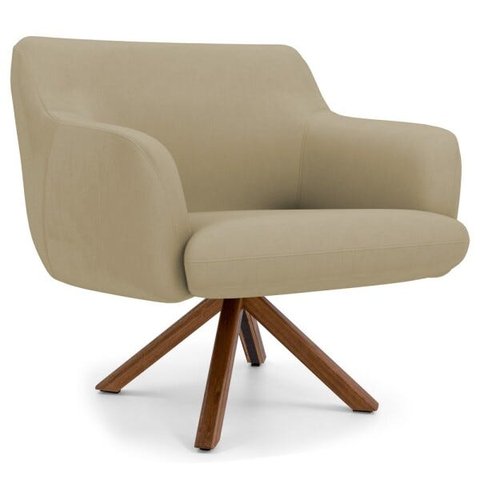Poltrona Decorativa Sala de Estar Giratória Base Giromad Madeira Jade B-68 Veludo Bege - Domi
