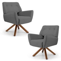 Kit 2 Poltronas Decorativas Melli Base Giromad Giratória C-416 Linho Cinza Escuro - Domi - 1