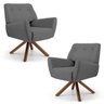 Kit 2 Poltronas Decorativas Melli Base Giromad Giratória C-416 Linho Cinza Escuro - Domi - 1