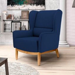 Poltrona Decorativa Sala de Estar Base Manu Madeira Milena B-304 Veludo Azul Marinho - Domi - 2