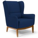 Ver imagem 1 de Poltrona Decorativa Sala de Estar Base Manu Madeira Milena B-304 Veludo Azul Marinho - Domi