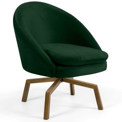 Poltrona Decorativa Sala de Estar Base Ka Madeira Rafa B-303 Veludo Verde Musgo - Domi