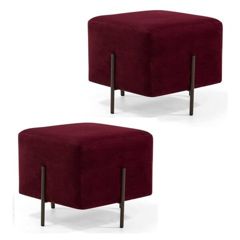 Kit 2 Puffs Decorativos 45cm Base Aço Status B-278 Veludo Marsala