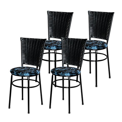 4 Cadeiras Preta para Mesa Hawai Preta Assento Floral:floral Preto