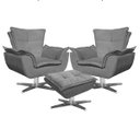 Ver imagem 1 de Kit 2 Poltronas Decorativas Base Giratória Cromada com Puff Opla Suede Grafite - Ibiza