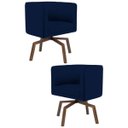 Ver imagem 1 de Kit 2 Poltronas Decorativas Base Ka Madeira Betina B-304 Veludo Azul Marinho - Domi