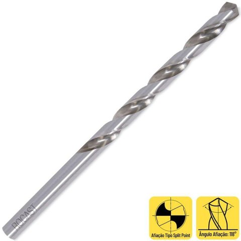 Broca Haste Paralela Longa - 3-16 X 132mm - Din 340 - 10 Peças - 47,0032 - Rocast