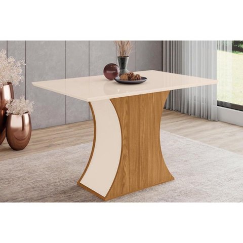 Mesa para Cozinha Luiza SC42 + Tampo Madeirado Vidro Curvo 120x80cm Nature/Off White - Henn