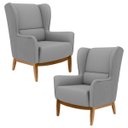 Ver imagem 1 de Kit 2 Poltronas Decorativas Base Manu Madeira Milena C-416 Cinza Escuro - Domi