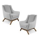 Ver imagem 1 de Kit 2 Poltronas Decorativas Juliet Base de Madeira C-315 Linho Cinza Claro - Domi