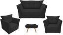 Ver imagem 1 de Kit Namoradeira + 2 Poltronas Decorativa Isis + 1 Puff Retangular Couro Preto Pés Madeira Ms Decor