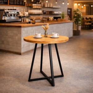 Mesa Bistrô Redonda em Madeira Maciça com Base de Ferro – 60 Cm