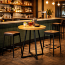 Ver imagem 2 de Mesa Bistrô Redonda em Madeira Maciça com Base de Ferro – 60 Cm