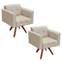 Ver imagem 1 de Kit 2 Poltronas Decorativas Sala de Estar Base Madeira Giratória Ana Suede Bege - Ibiza