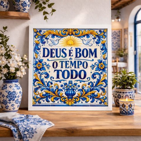 Quadro Deus É Bom o Tempo Todo 33x33cm Mold Branca