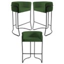 Ver imagem 1 de Kit 3 Banquetas Decorativas Base Aço Preto Betina B-89 Corano Verde - Domi